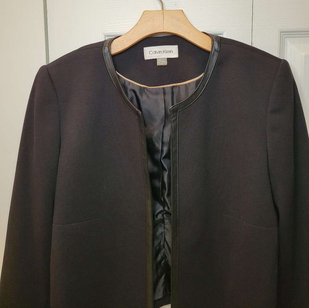 Calvin Klein Black Blazer Lined w/ Leather Size 10 - Picture 3 of 7